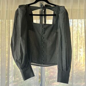 ASOS Design plaid square neck blouse with puffed shoulders size 4